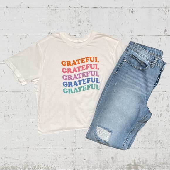 Miken Flow Cropped Grateful Graphic Short Sleeve T Shirt Size Medium - Picture 2 of 10